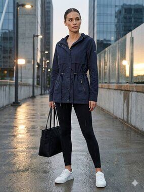 Kensie Jeans Hooded Utility Anorak Jacket Navy Blue Small